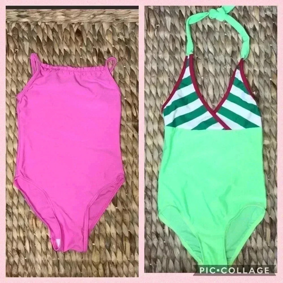 Girls Size 4 Swimsuits Green Striped & Pink One Piece Swimsuit. New Without Tags - Picture 1 of 3